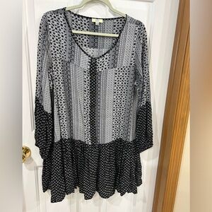 Kori American black /white patchwork cottagecore bohemian flowy 6 button dress L
